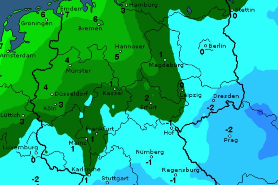 Das Frostbild für Dienstag von wetteronline. Im Osten und Süden Deutschlands könnten die Balkonpflanzen erfrieren.
