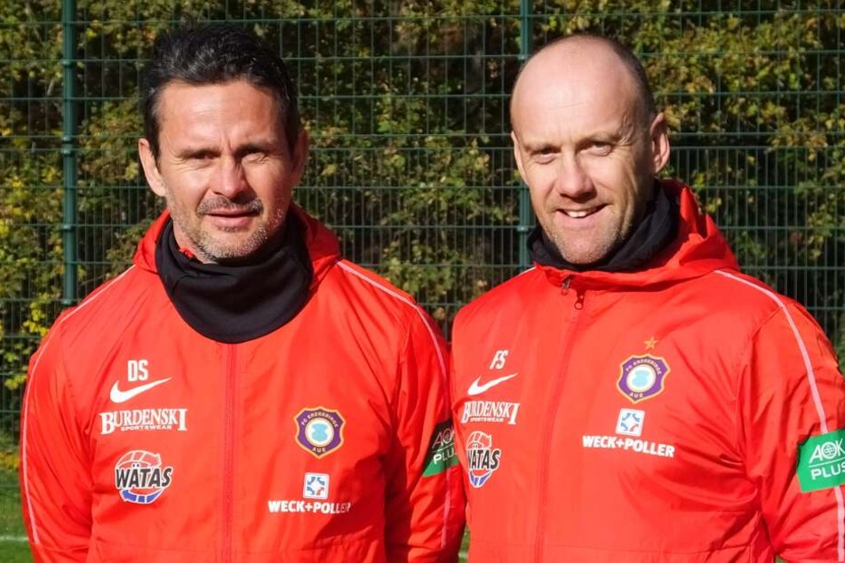 Aue Cheftrainer Dirk Schuster mit seinem neuen Co-Trainer Frank Steinmetz. Die beiden kennen sich bereits von der gemeinsamen Zeit in Darmstadt und Augsburg.
