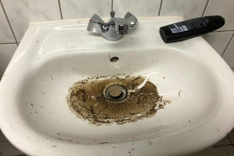 Dreck in den Waschbecken - So hinterließen die Gäste die Kabine.