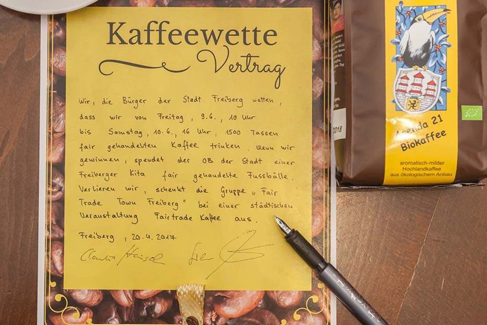 Der unterzeichnete Text der Kaffeewette.