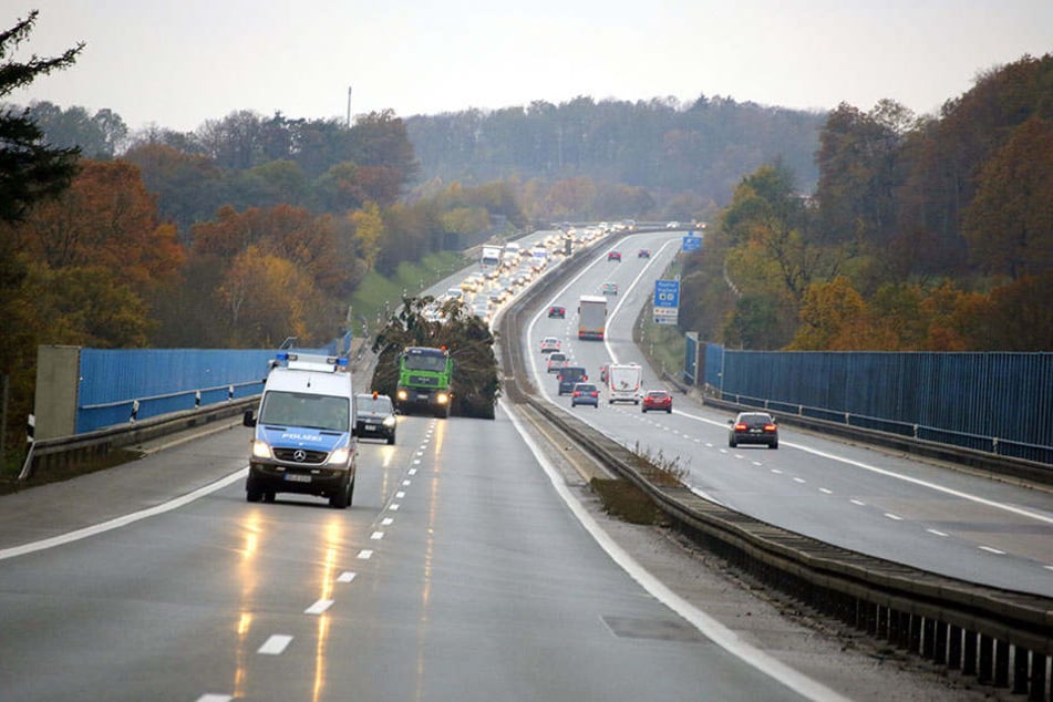 Bummeltransport: Auf zweispurigen Abschnitten der A72 sorgte der Weihnachtsbaum-Tross für Frust in
Richtung Chemnitz.