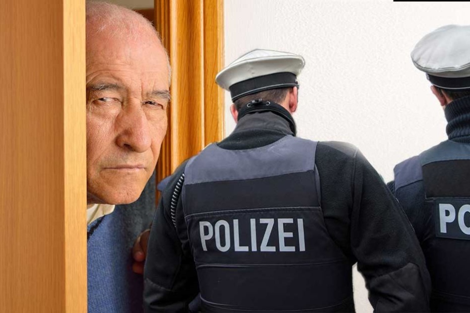 Als der Mann den beiden angeblichen Polizisten die Tür öffnete, schlugen die Räuber zu (Symbolbild, Montage)