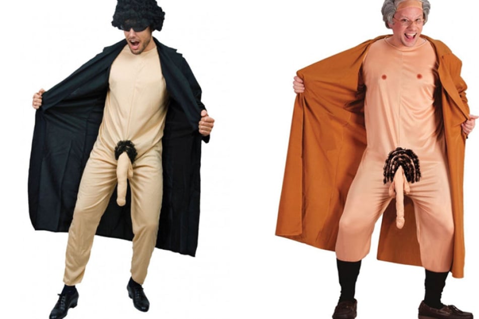 Zwei der geschmacklosen Exhibitionisten-Kostüme bei Amazon.