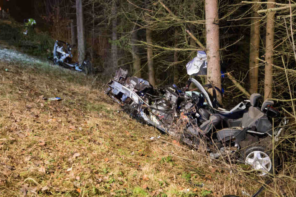Bei dem Aufprall gegen mehrere Bäume riss das Auto in zwei Teile.