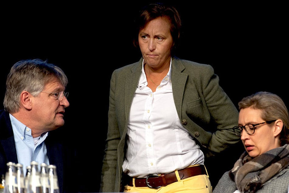 Die AfD-Spitzen Jörg Meuthen, Beatrix von Storch und Alice Weidel (v.l.n.r.) stecken die Köpfe zusammen.