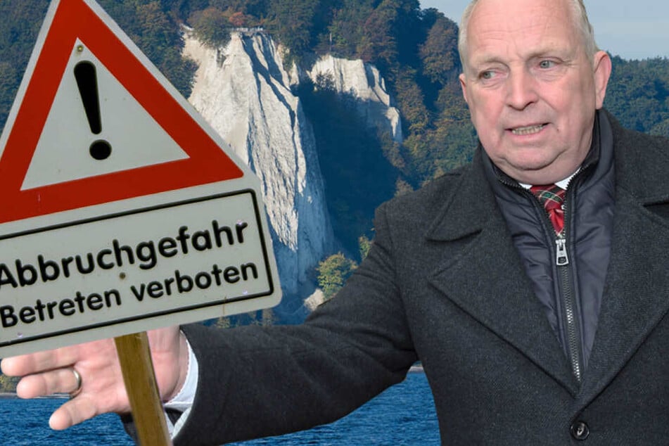 Minister Backhaus stellte nach dem Absturz einer Hamburgerin (April 2017) Warnschilder im Nationalpark Jasmund auf.