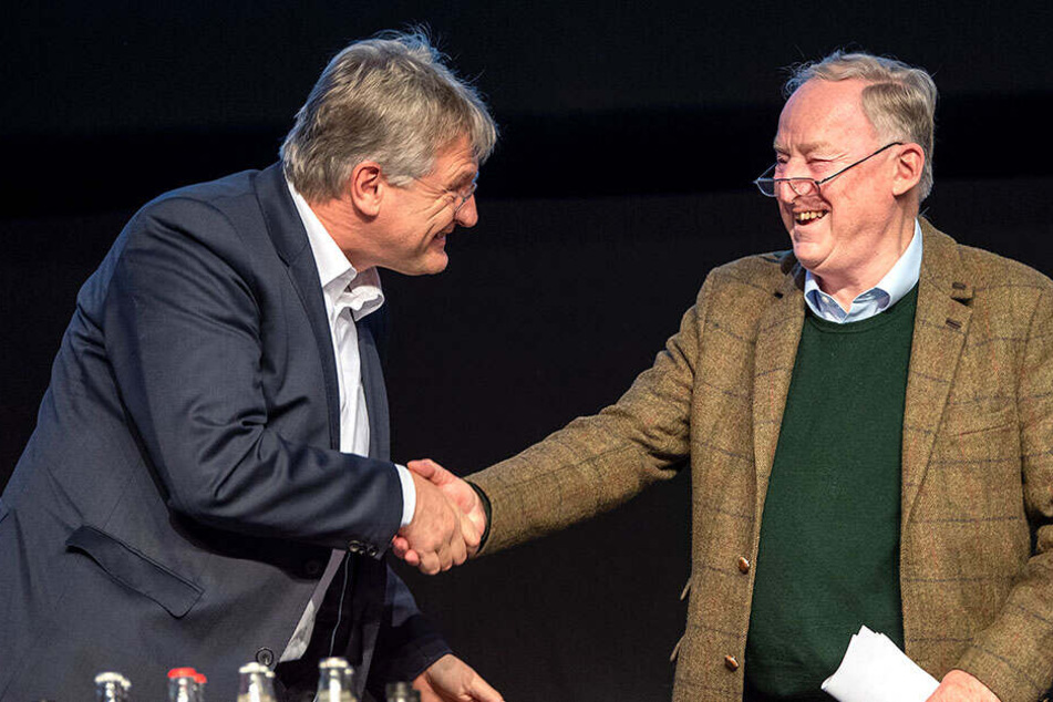 Jörg Meuthen und Alexander Gauland reichen sich die Hände.