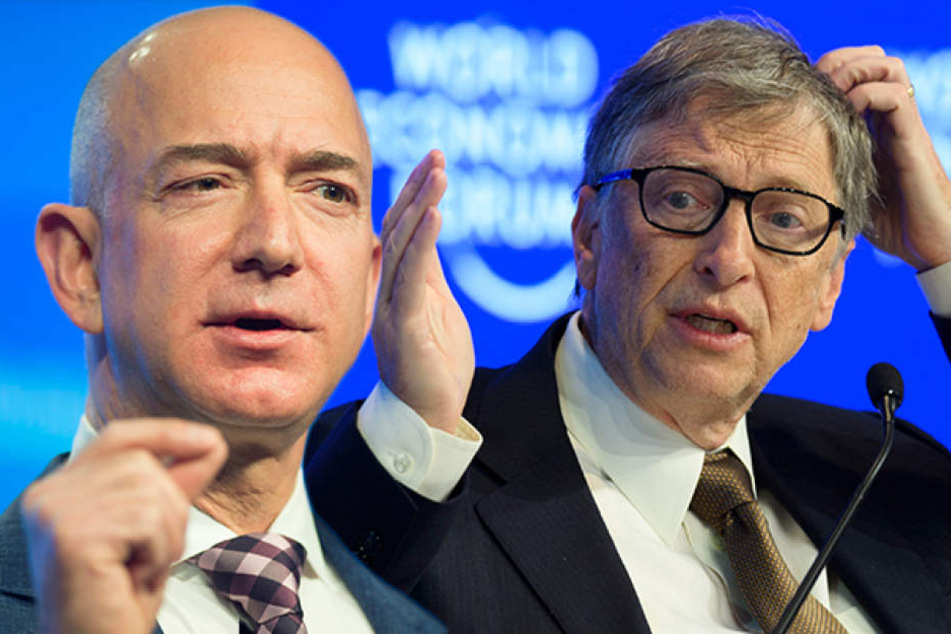 Amazon-Chef Jeff Bezos (53, l.) hat Microsoft-Gründer Bill Gates (61) als reichsten Mensch der Welt abgelöst.