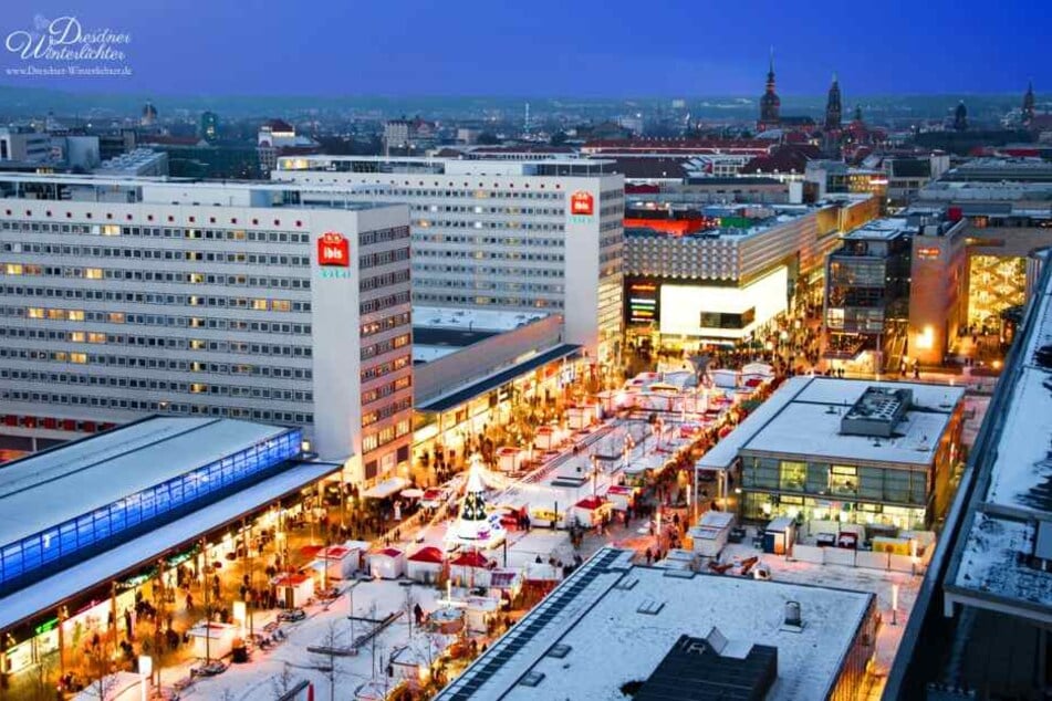 Die "Dresdner Winterlichter" führen entlang der Einkaufsmeile der Prager Straße.