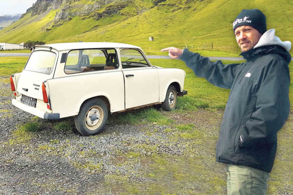 Thomas Rinke (35) entdeckte auf seinem Island-Trip einen einsamen Trabant
Kombi am Straßenrand.