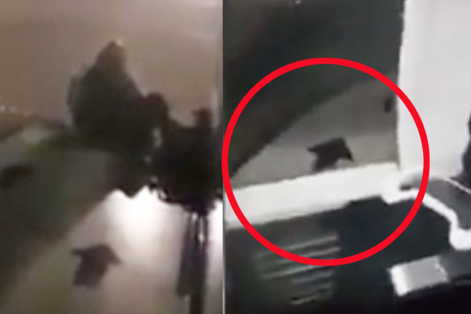 Hier entlang! Der Passagier folgte den Pfeilen auf dem Flieger.