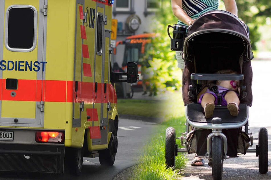 Die Laterne traf den Kinderwagen direkt. Das kleine Mädchen hatte Riesen-Glück!