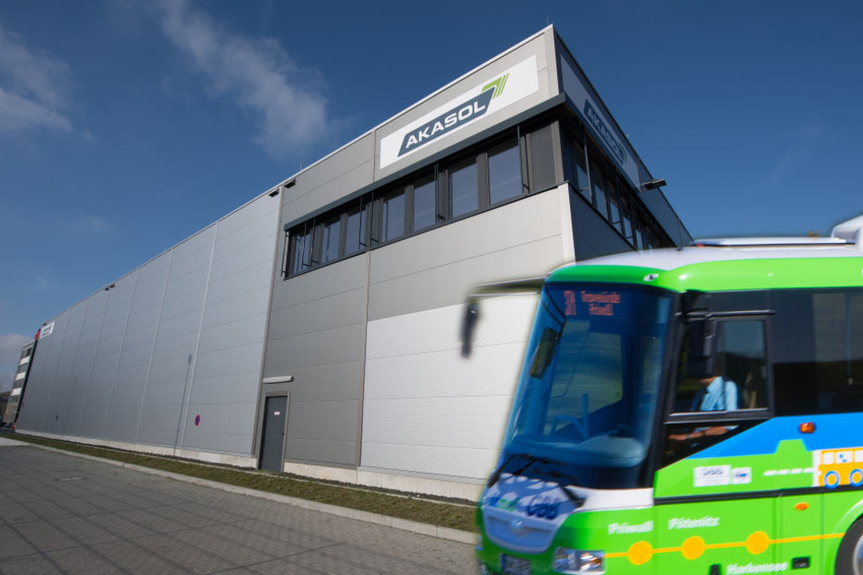 3000 E-Busse sollen pro Jahr in der Akasol-Fabrik produziert werden. (Fotomontage)