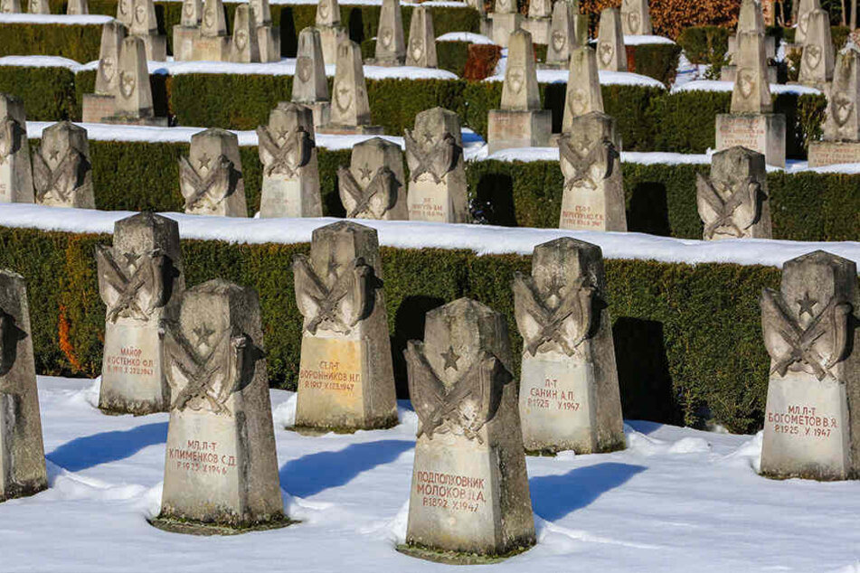 Zwischen 1946 bis 1987 wurden hier sowjetische Soldaten und Angehörige beerdigt. Ein Obelisk zeigt Soldaten und ein der Truppe zuzwinkerndes Mädchen.