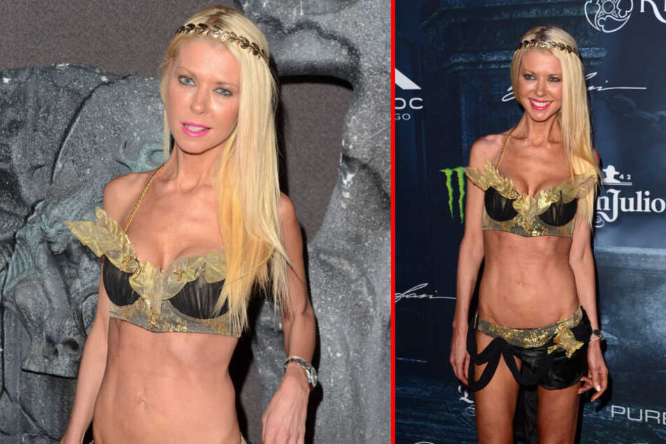 Bei der "Maxim"-Halloween-Party zeigt sich Model Tara Reid im halbnackten Mager-Look.