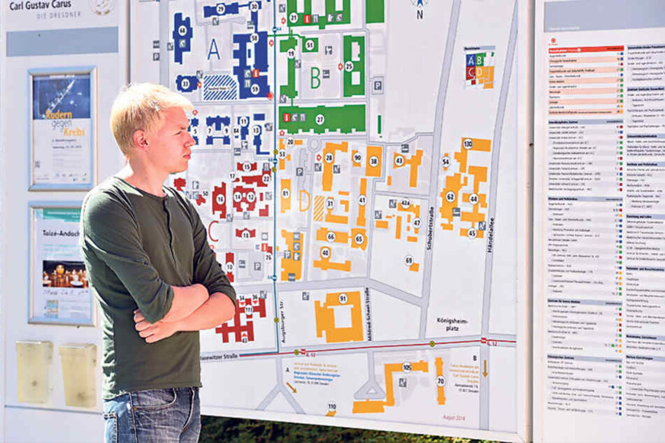 Bislang stehen auf dem Gebiet der Uniklinik analoge Wandtafeln und Wegweiser,
die den richtigen Weg aufzeigen sollen.