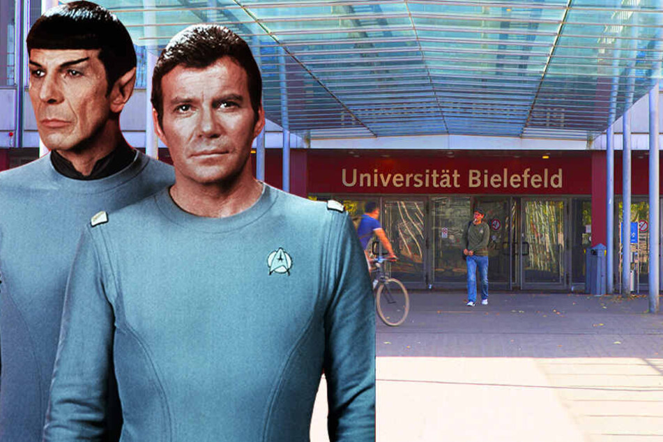 Captain James T. Kirk (rechts), Commander des Raumschiffes Enterprise, und Crewmitglied Spock wohl dazu sagen würden, dass die Uni Bielefeld den Traktorstrahl in die Realität geholt hat.