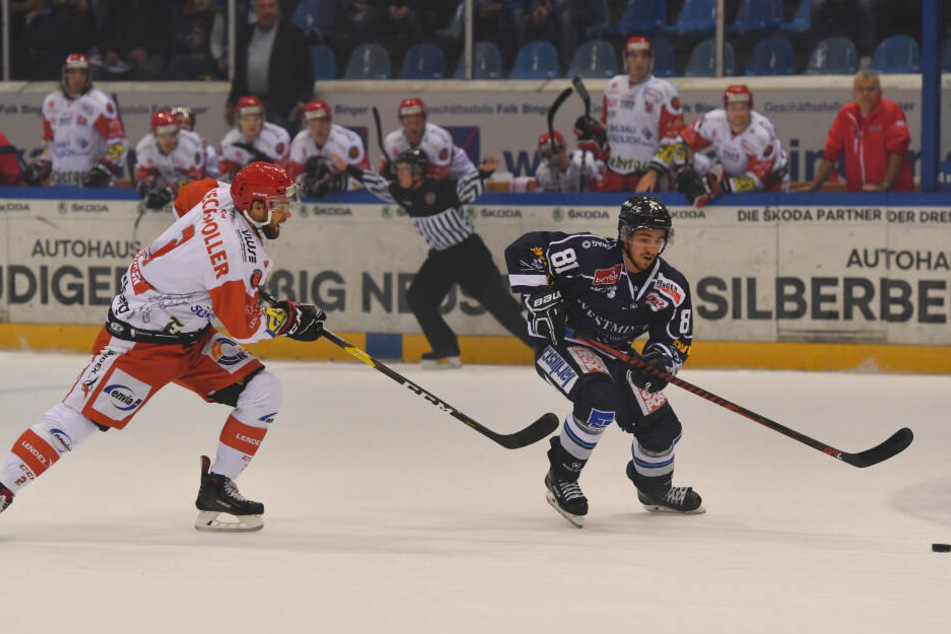 Carl Hudson (l. eggen den Dresdner Christian Billich) hat sich eine Adduktorenzerrung zugezogen und ist frühestens in der zur Play-off-Phase wieder einsatzbereit.