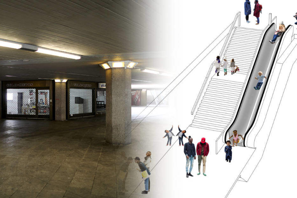 Schöne Idee: Aus einer Rolltreppe am Ebertplatz soll diese Rutsche werden.