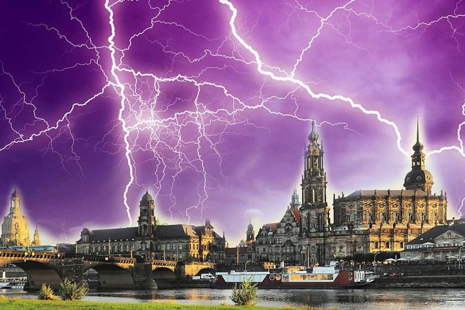 Gibt es am Abend Gewitter in Dresden? (Symbolbild/Montage)