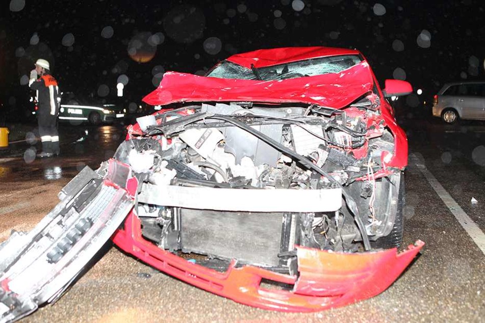 Der Audi wurde beim Aufprall auf das Pferd komplett zerstört.