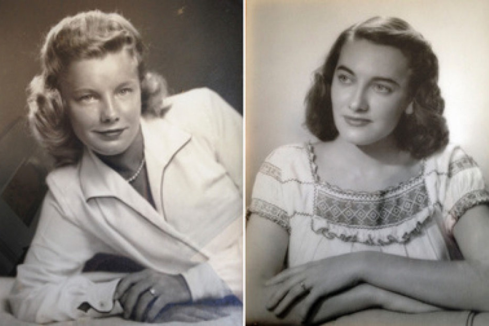 Die Aufnahme zeigt zwei Porträts der Zwillingsschwestern Martha Williams (l) und Jean Haley (r) im geschätzten Alter von 25 Jahren.