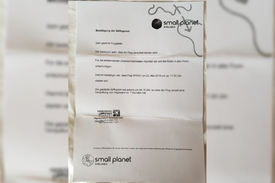 Vom Flughafen gab's eine Bescheinigung über die Verspätung.