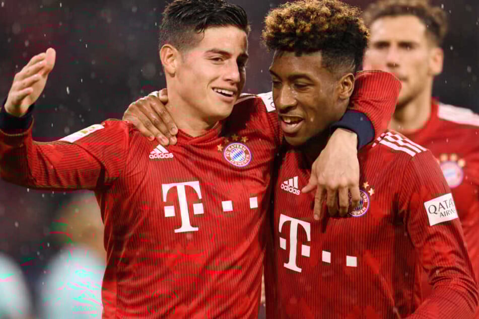 In der Allianz Arena hatten James Rodríguez (l.) und Kingsley Coman (r.) beste Laune.