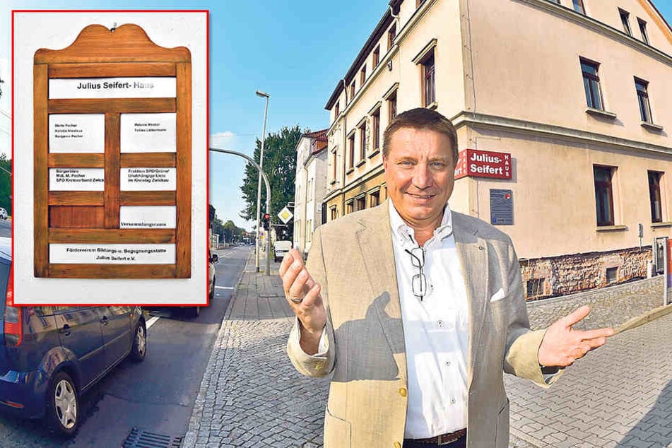 Zwickau oder Hartmannsdorf? Stadtrat Mario Pecher (54, SPD) steht vor dem Haus in der Zwickauer Talstraße: „Hier lebe ich.“