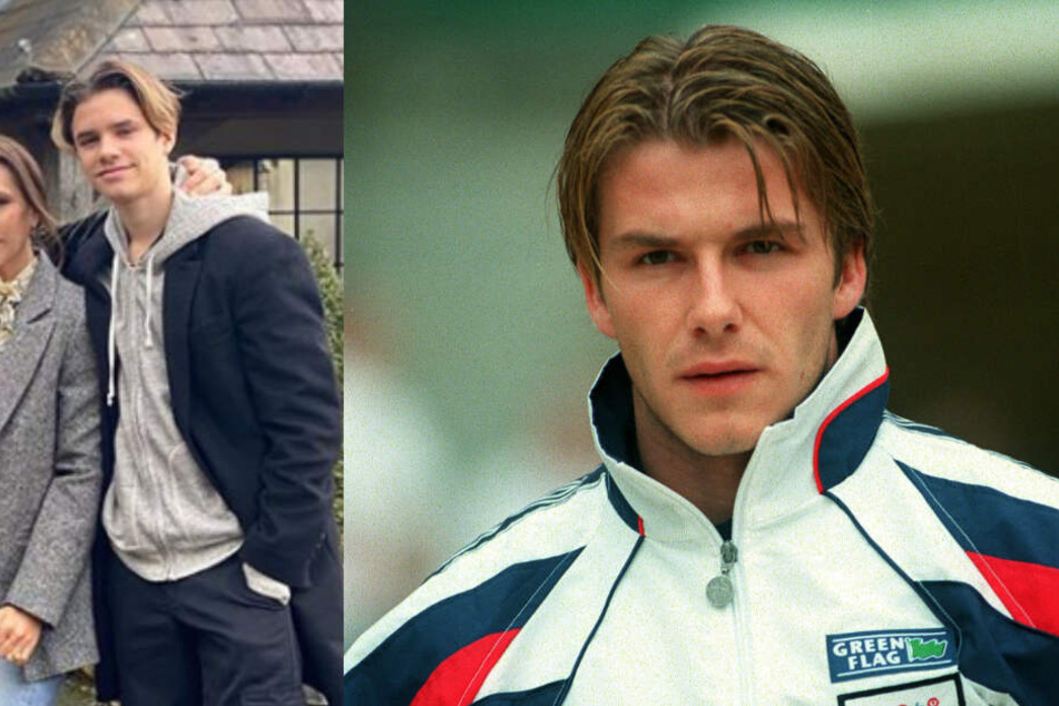 Rechts David Beckham 1998, links sein Sohn Romeo auf dem aktuellen Foto.