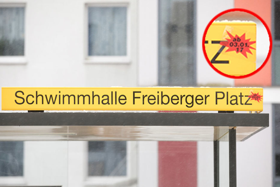 Die ehemalige „A.-Althus-Straße“ hat einen neuen Namen und heißt jetzt
„Schwimmhalle Freiberger Platz“.
