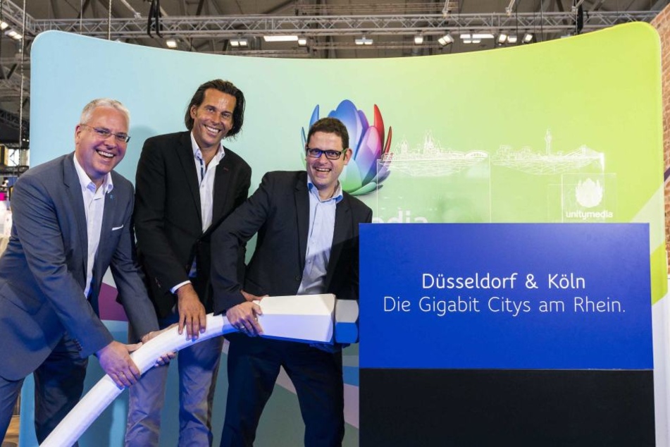 Peter Adelskamp, Digitalisierungsbeauftragter Düsseldorf; Lutz Schüler, CEO Unitymedia; Thomas Rossbach, Breitband-Beauftragter der Stadt Köln