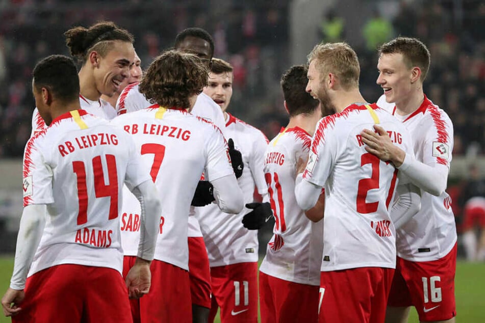 Die Mannschaft von RB Leipzig hatte in Düsseldorf viel Grund zur Freude.
