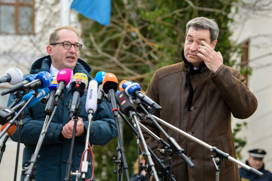 Alexander Dobrindt (l), CSU-Landesgruppenchef, und Markus Söder (CSU), Ministerpräsident von Bayern, geben zum Auftakt der Winterklausur der CSU-Landesgruppe im Bundestag im Kloster Seeon ein Statement vor der Presse ab.