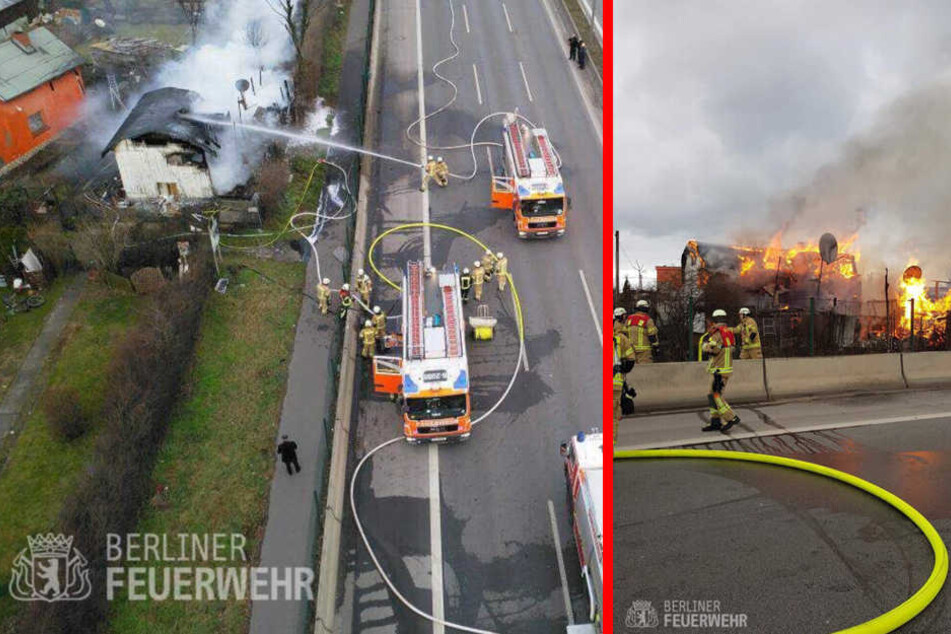 Die Feuerwehr musste von der Autobahn aus das Feuer unter Kontrolle bringen.