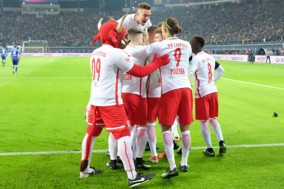 Jubel bei den Leipzigern: Schon nach zwei Minuten gingen die Roten Bullen das erste mal in Führung.
