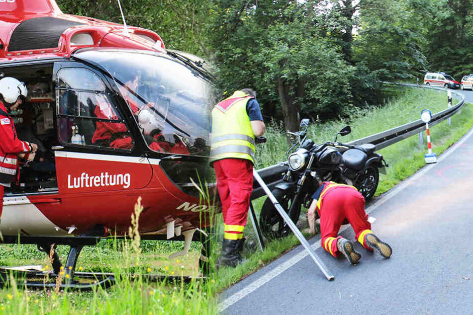 Der Kawasaki-Fahrer stieß frontal mit dem Auto zusammen und musste per Rettungshubschrauber ins Krankenhaus geflogen werden.