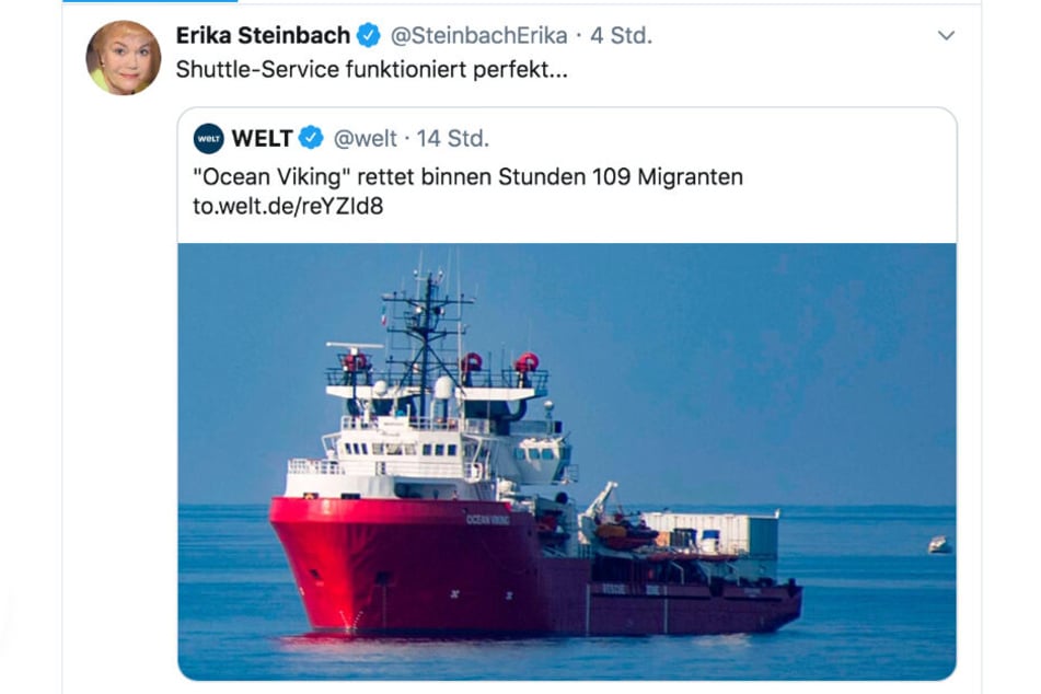 Dieser Screenshot zeigt den Tweet von Erika Steinbach.