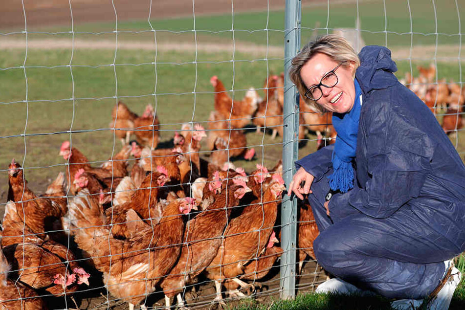 Sozialministerin Barbara Klepsch (52, CDU) besuchte für die Vorstellung des Berichts den Geflügelhof Weber in Schönberg. Hier laufen Tiere frei.