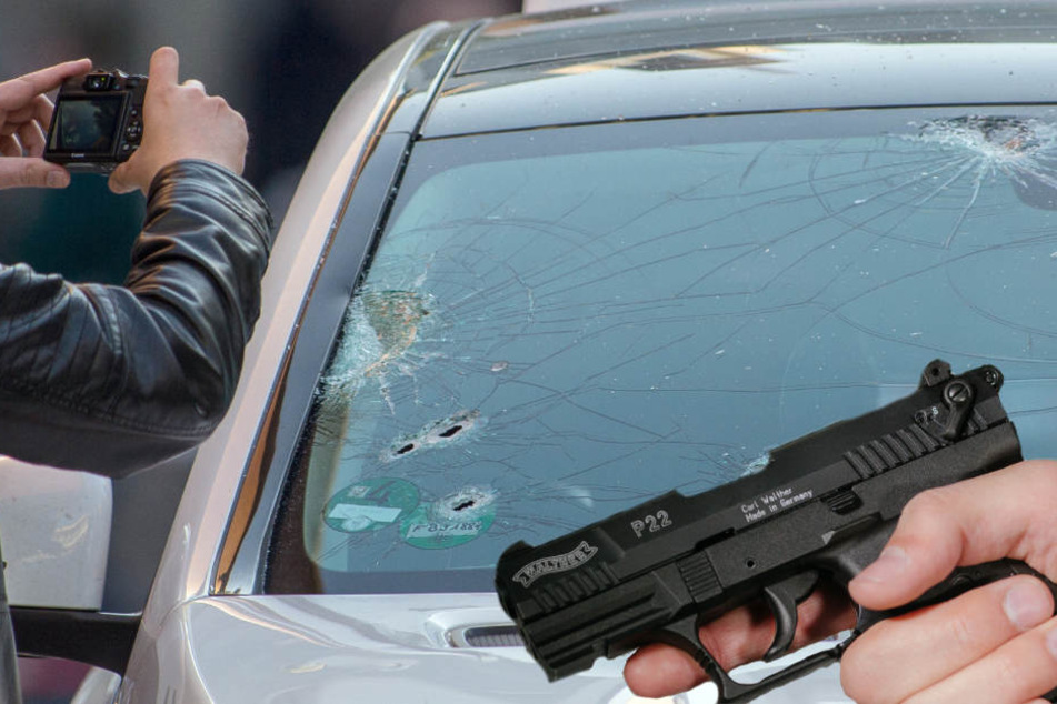 Das Auto wurde mit Kugeln durchlöchert.