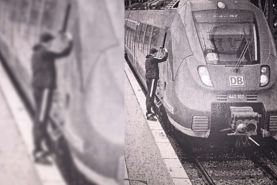 Selbst als die Bahn an ihm vorbeifuhr, blieb der lebensmüde Wildpinkler stehen.