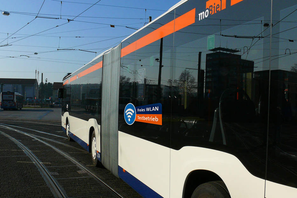 Die vier WLAN-Busse, die im gesamten Liniennetz unterwegs sind, erkennt man an den Aufklebern auf den Seitenscheiben.