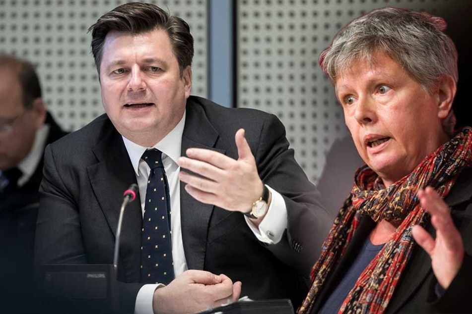 Linken-Chefin Katina Schubert (re.) kritisiert Berlins Innensenator Andreas Geisel heftig für die Abschiebung der albanischen Familie (Montage).