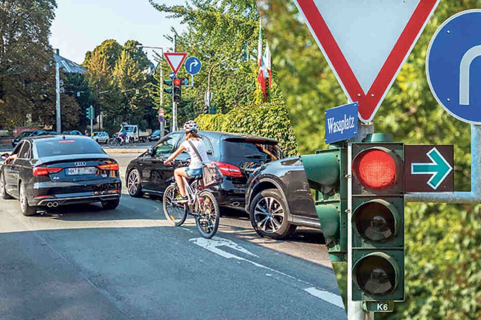 Ein "Hamburger" in der Rotlicht-Falle am Wasaplatz! Auch eine Radlerin dahinter kommt nicht
weiter. Erst nach viereinhalb Minuten biegt der Audifahrer endlich ab.