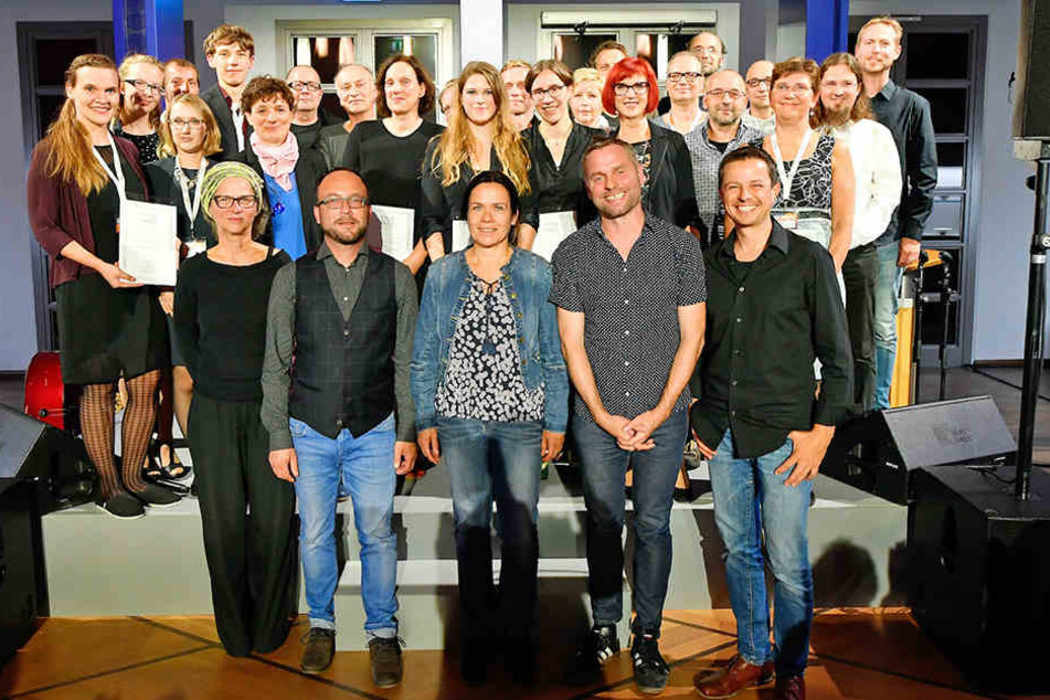 Die glücklichen Gewinner des Abends. Der MDM zeichnete insgesamt 21 Filmtheater in Sachsen, Sachsen-Anhalt und Thüringen aus.