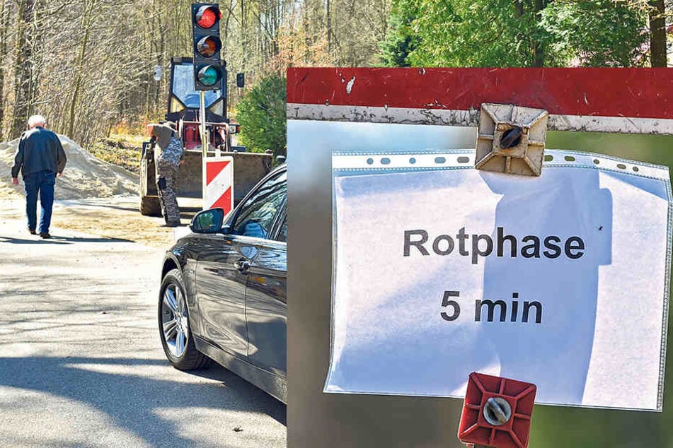 Damit keiner denkt, die Ampel sei defekt, warnt dieser Zettel vor dem langen Rot.
