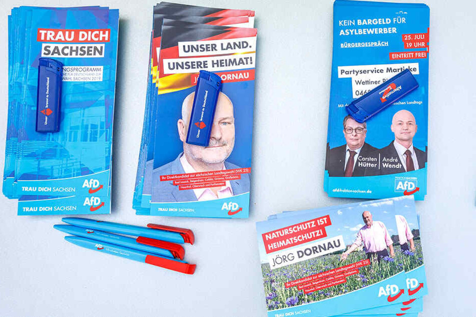 AfD zum Mitnehmen. Mit diesen kleinen Wahlkampf-Geschenken wirbt die Partei für sich. In der Mitte oben eine Forderung zum Thema Asyl.