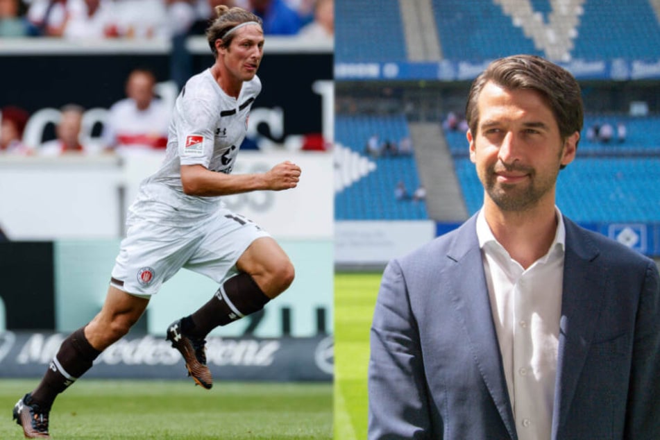 St.-Pauli-SpielerDaniel Buballa (links) und HSV-Sportvorstand Jonas Boldt freuten sich über die Lose.