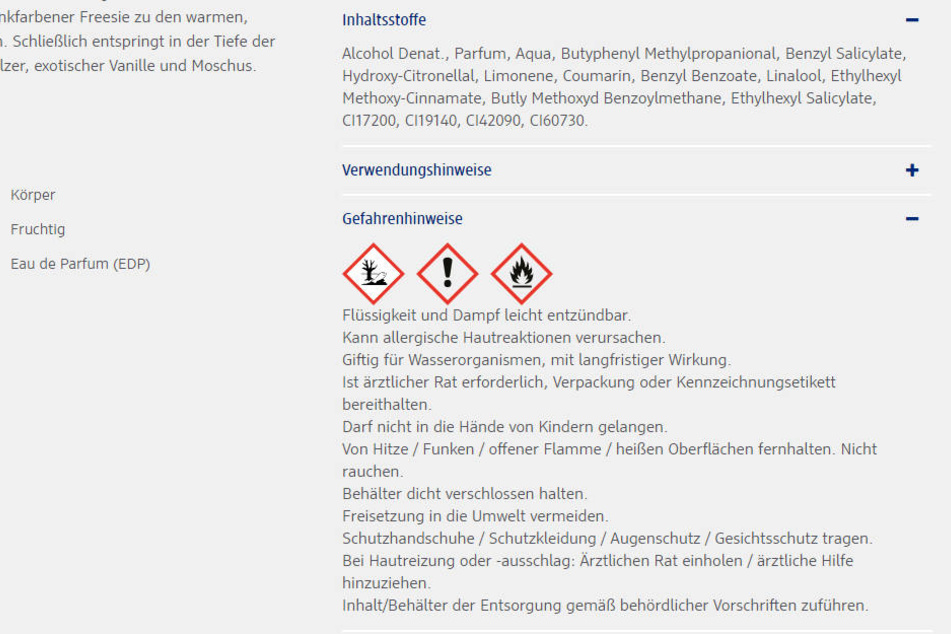 Auf der Homepage von dm sind diese Warnhinweise zu lesen.