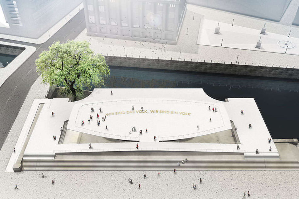 Die Computergrafik zeigt den Entwurf der Gestalter Milla & Partner für das in Berlin geplante Freiheits- und Einheitsdenkmal.